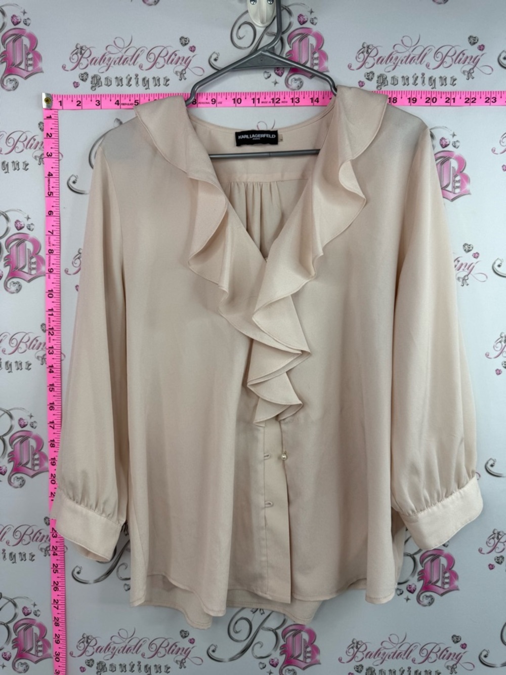 Karl Lagerfeld blouse pearl buttons Beige Ruffle Front Blouse - Women's